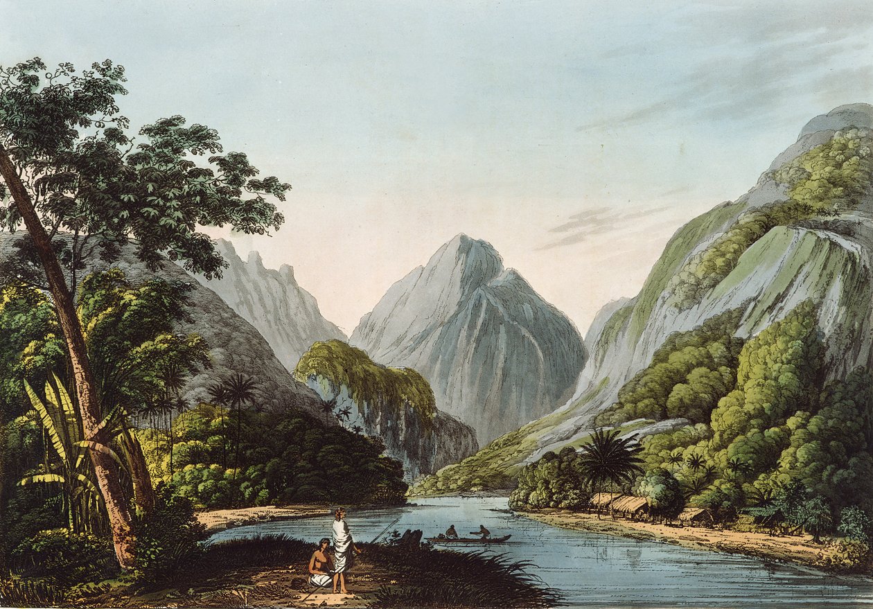 En utsikt i Oheitepha Bay på ön Otaheite, från "Captain Cook