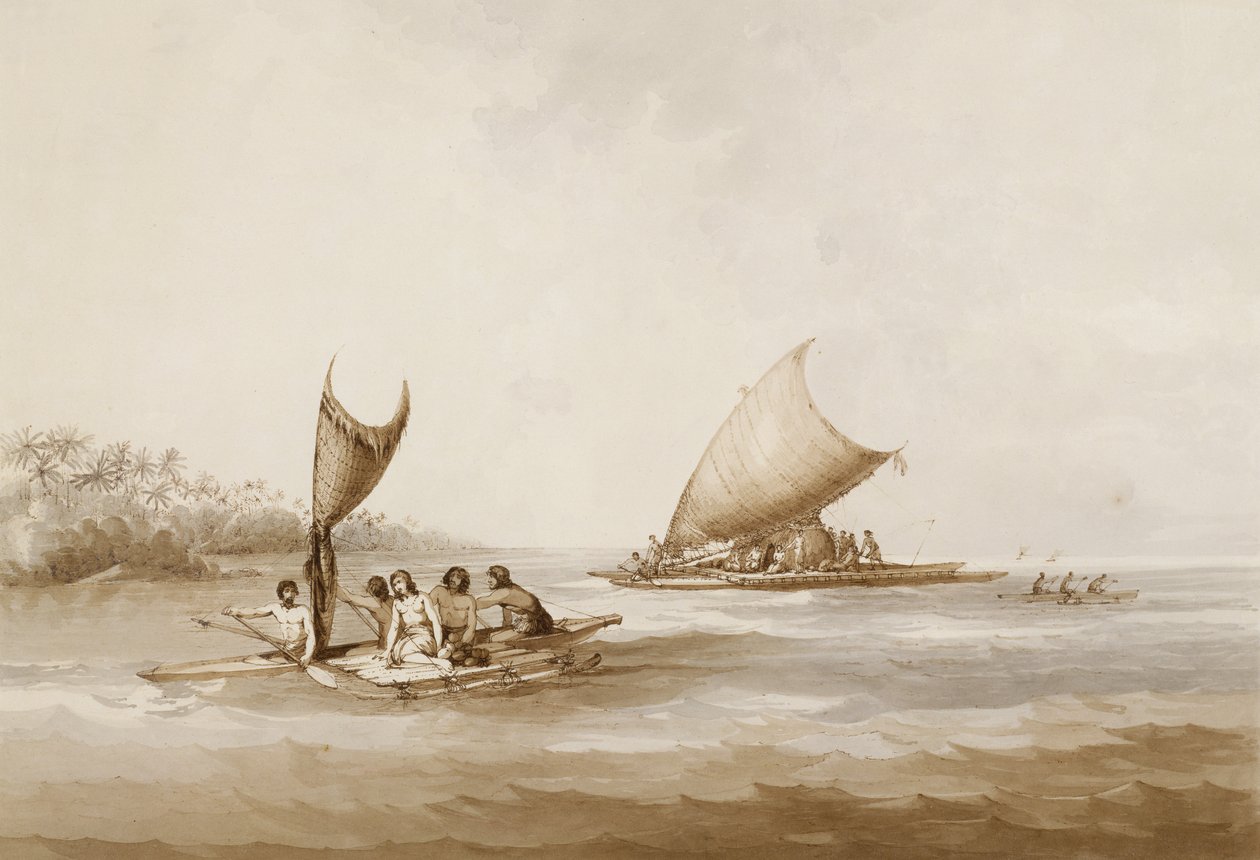 Boats of the Friendly Islands, från "Views in the South Seas", pub. 1791 av John Webber