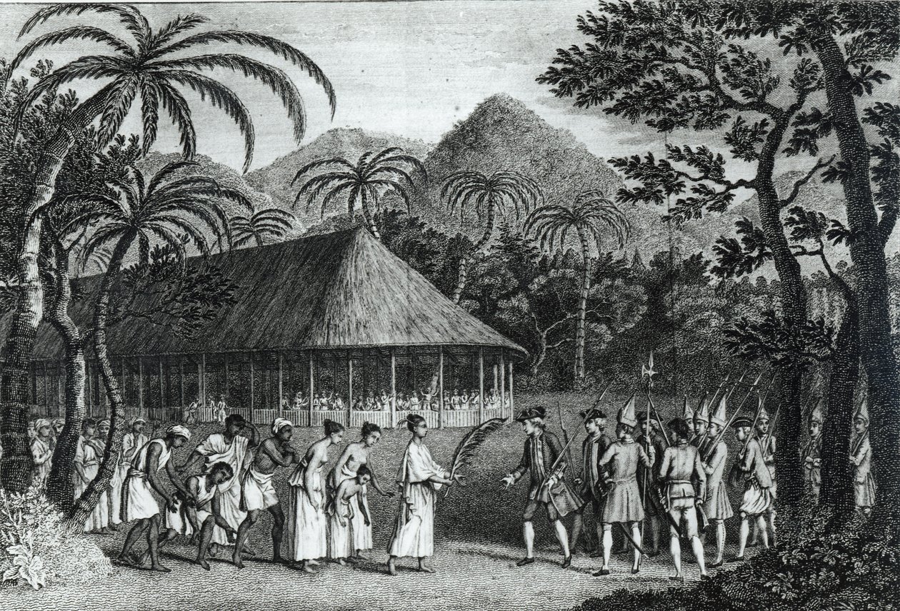 Kapten Samuel Wallis (1728-1830) tas emot av drottning Oberea på ön Tahiti, från 