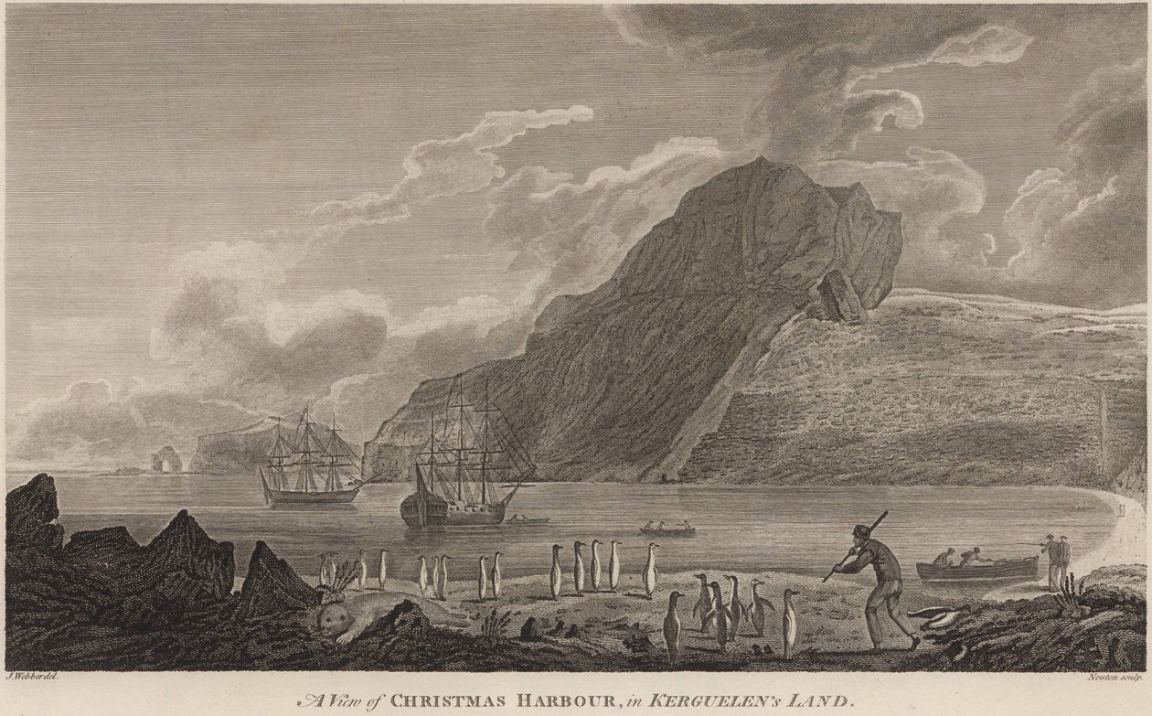 Fartyg av James Cook vid Christmas Harbor, Kerguelen Islands, december 1776 av John Webber