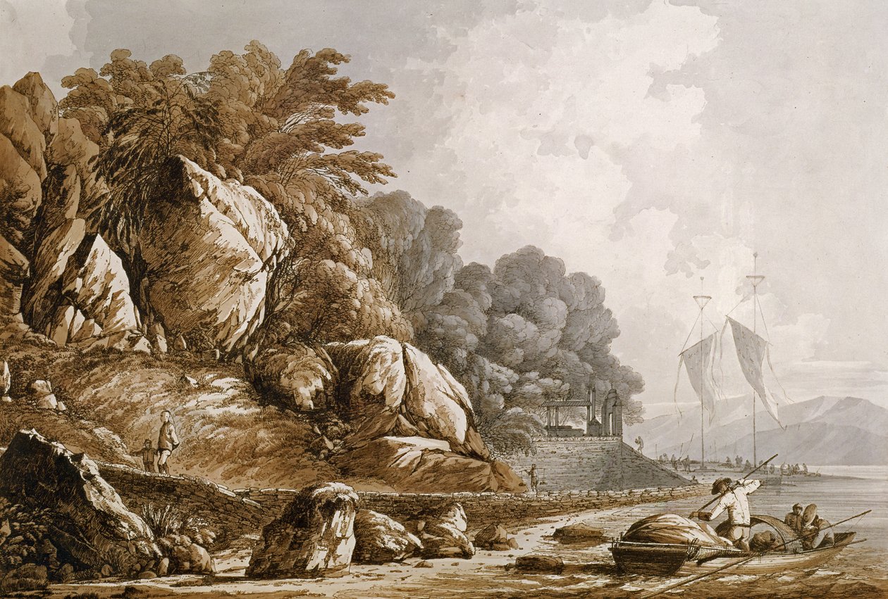 Visa i Macao, från "Views in the South Seas", pub. 1788 av John Webber
