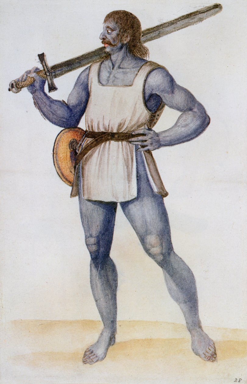 Forntida brittisk man (litografi) av John White