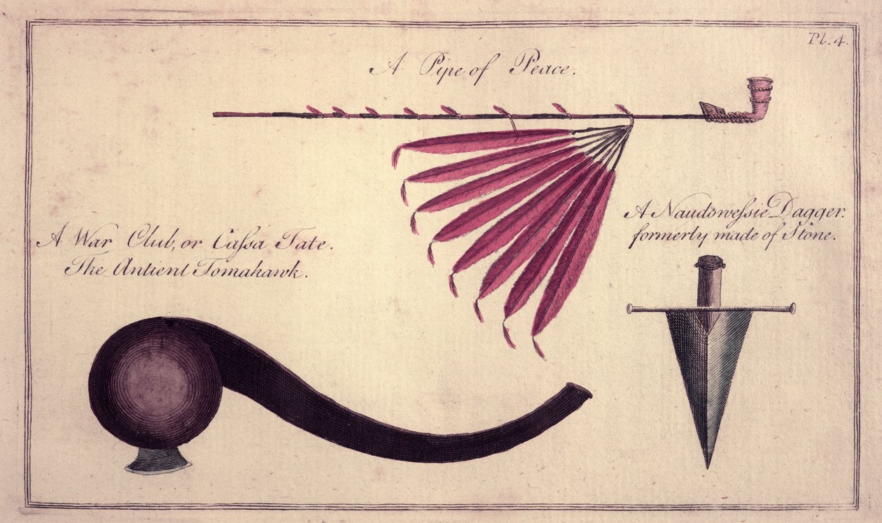 Tomahawk anamua, paipa filemu ma pelu, c.1590swed av John White