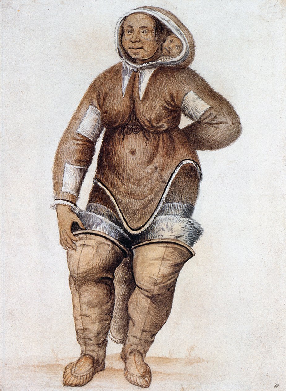 Eskimo (inuit) kvinde og baby swed av John White