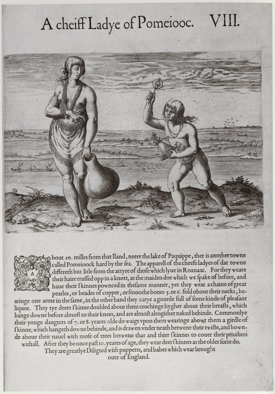 Indisk kvinna och ung flicka, graverad av Theodor de Bry (1528-1598) av John White