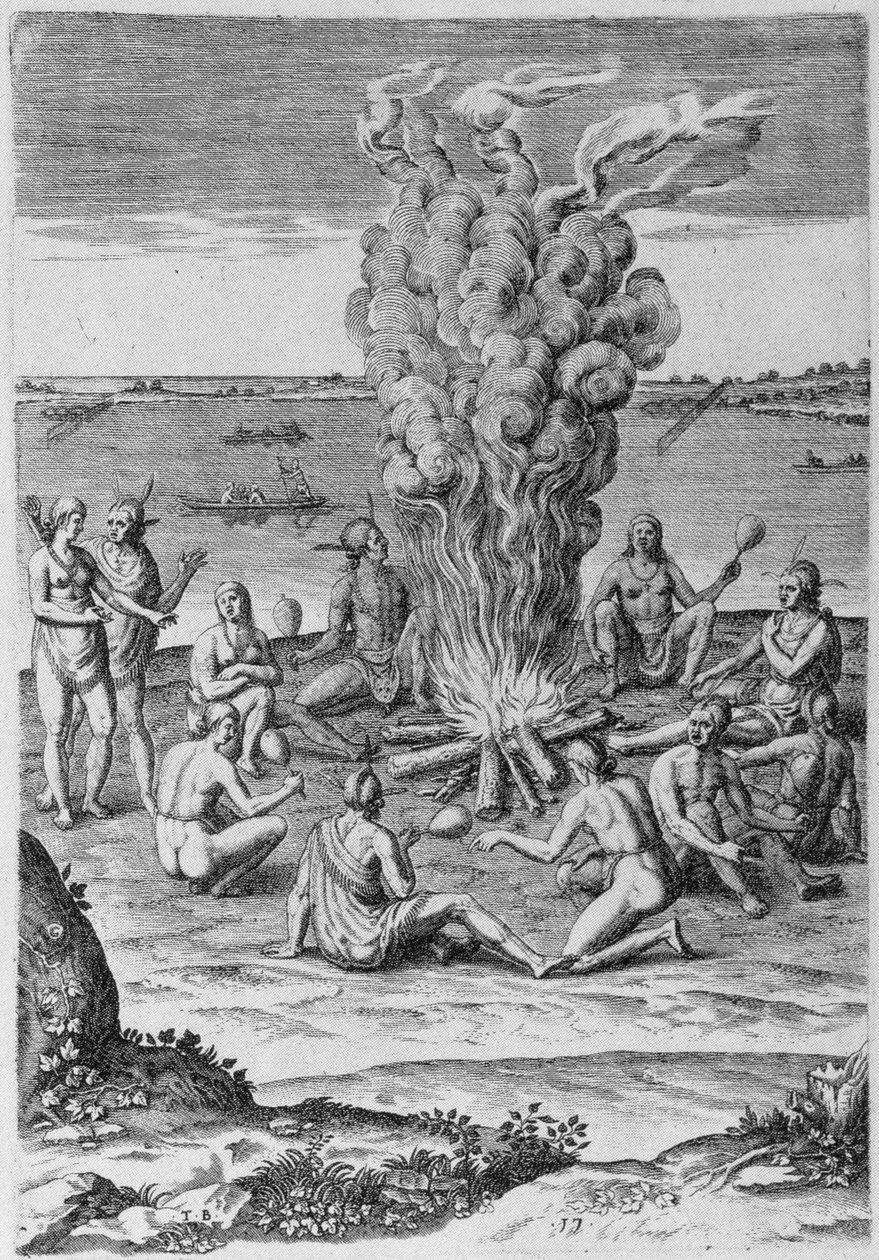 Indianer runt en eld av John White