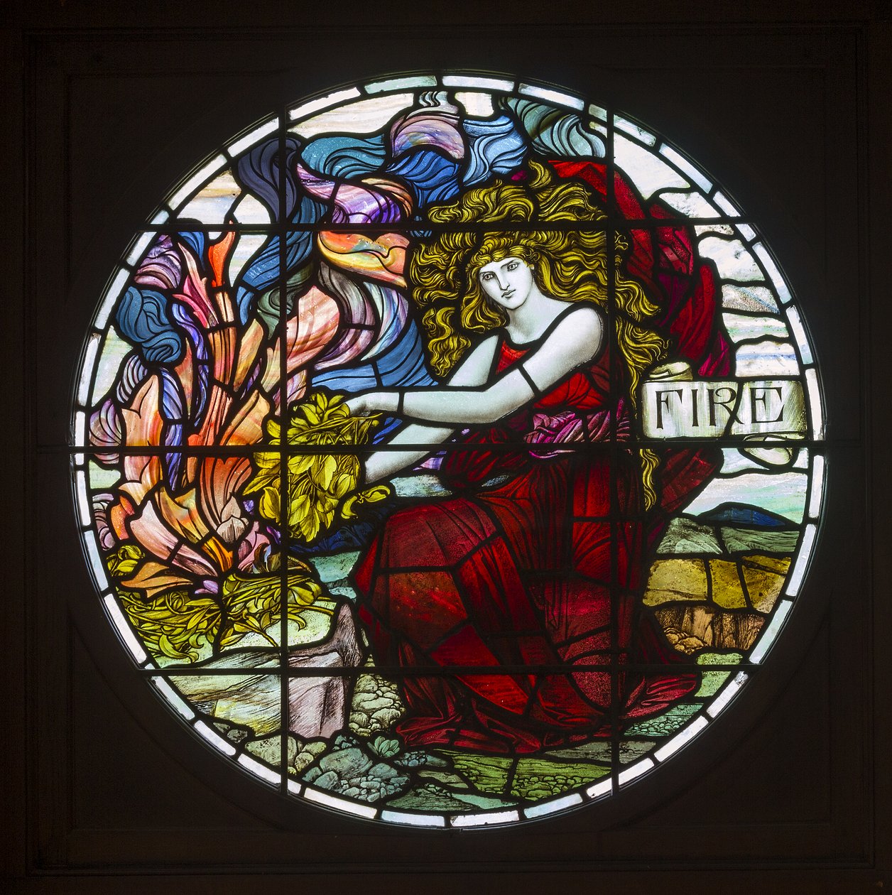 Biddulph Grange, James Powell & Sons, John William Brown (1842-1928), Fire, 1903, Art Nouveau av John William Brown