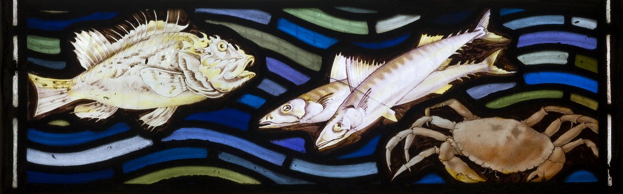 Fish & Crabs, Te Deum, East Window, c.1888 av John William Brown