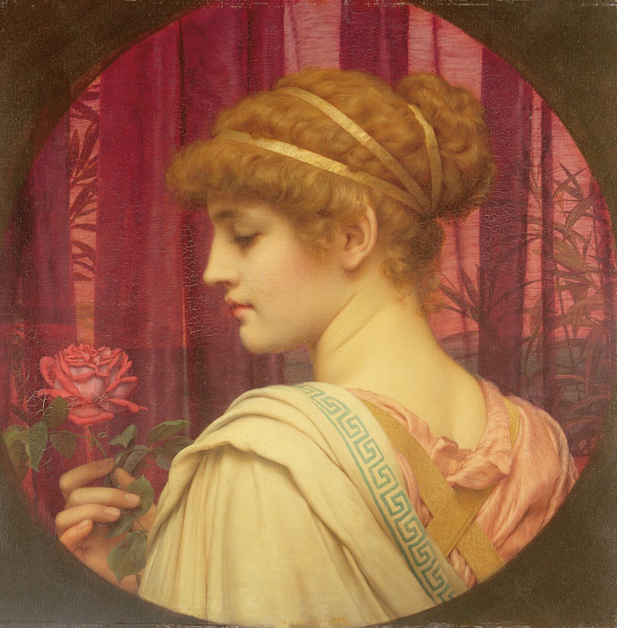 Flicka med röd ros av John William Godward