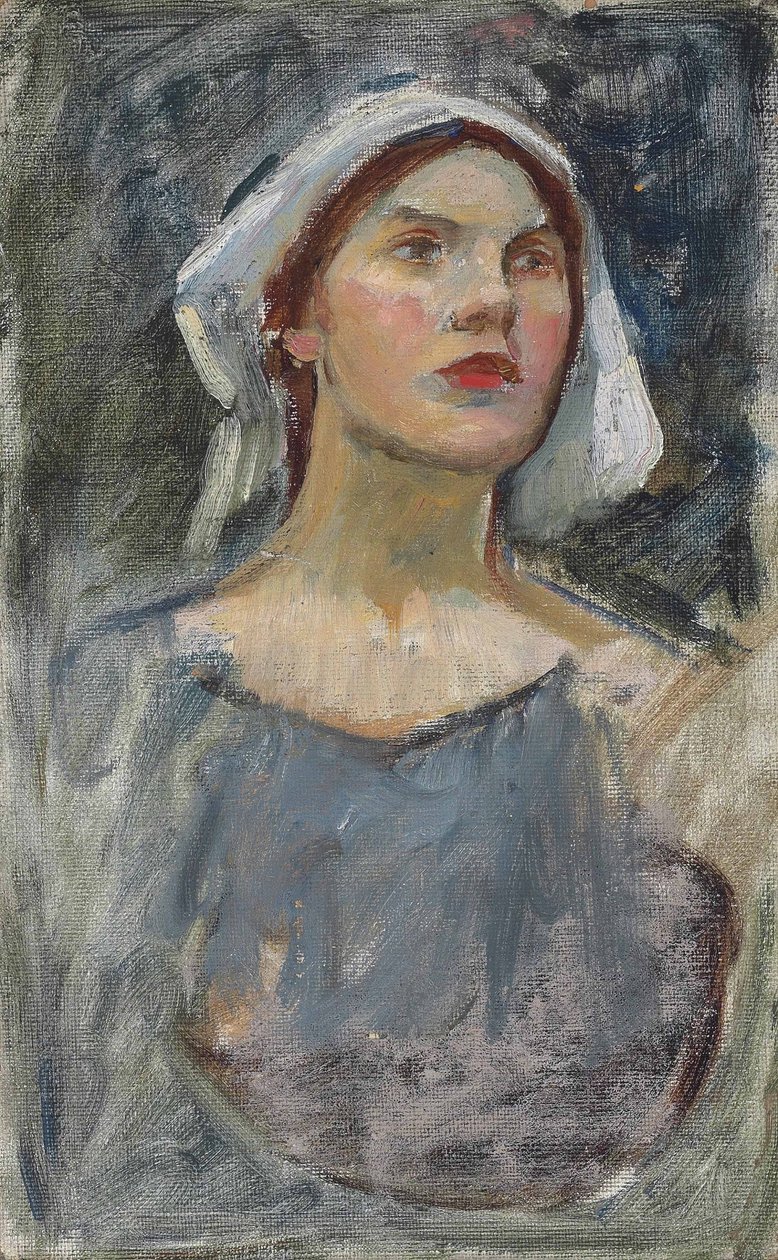 Head study for The Enchanted Garden av John William Waterhouse