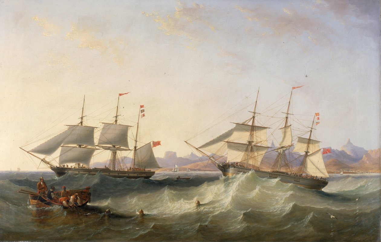En Clipper och en ostindiefarare lämnar hamnen av John Wilson Carmichael