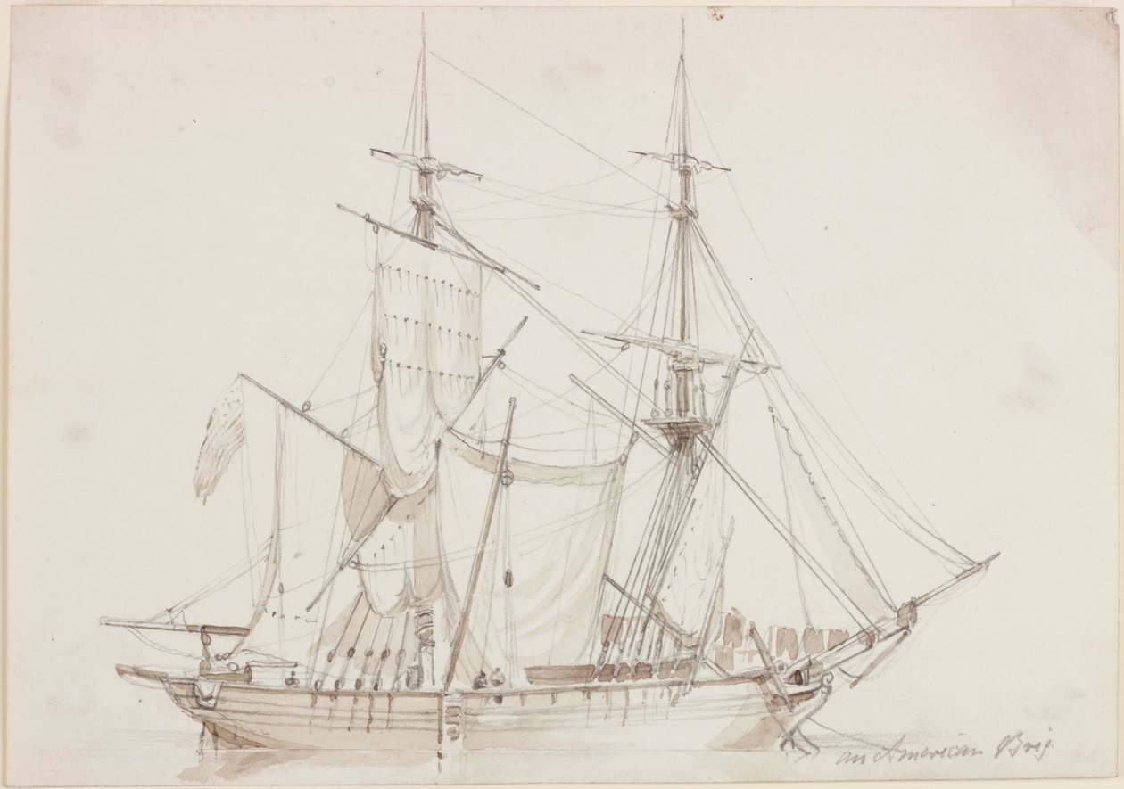 An American Brig (penna och akvarell på papper) av John Wilson Carmichael