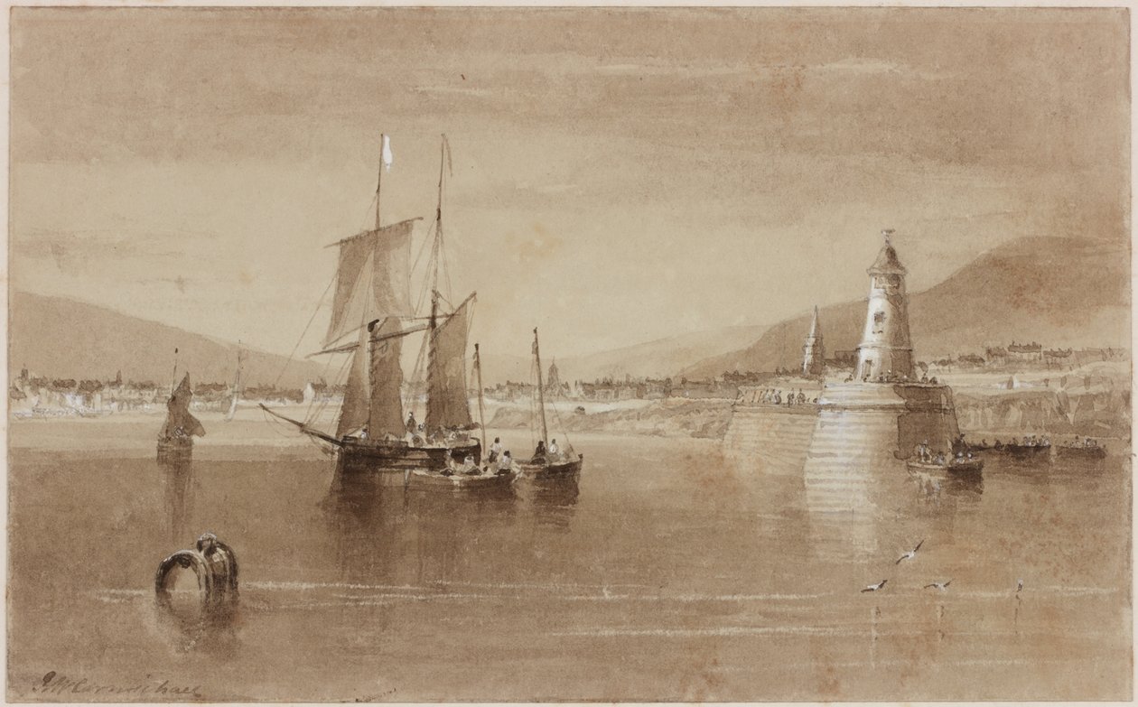 Berwick on Tweed (bläck (sepia) på papper) av John Wilson Carmichael