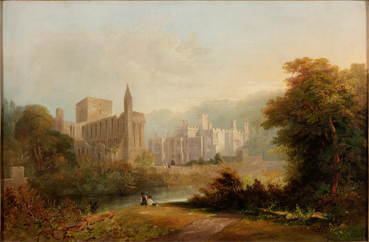 Brinkburn Grange och ruinerna av Brinkburn Priory, 1834 av John Wilson Carmichael