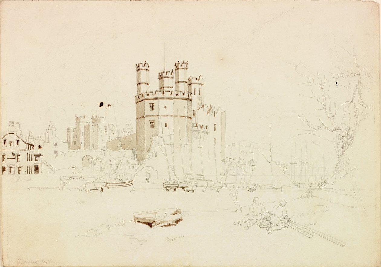 Caernarvon Castle (penna och akvarell på papper) av John Wilson Carmichael