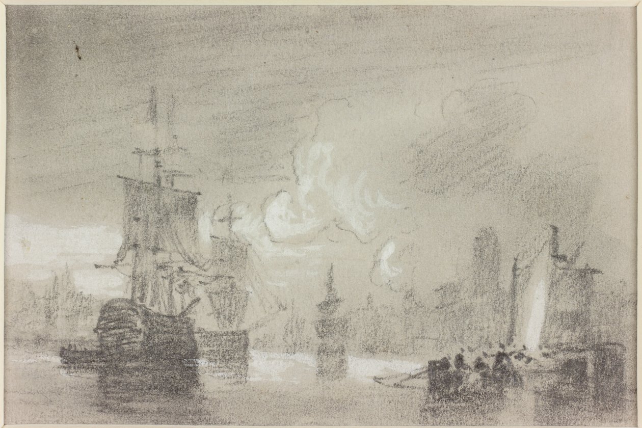 Compositional Study for a Seascape (kroppsfärg och penna på papper (grå)) av John Wilson Carmichael