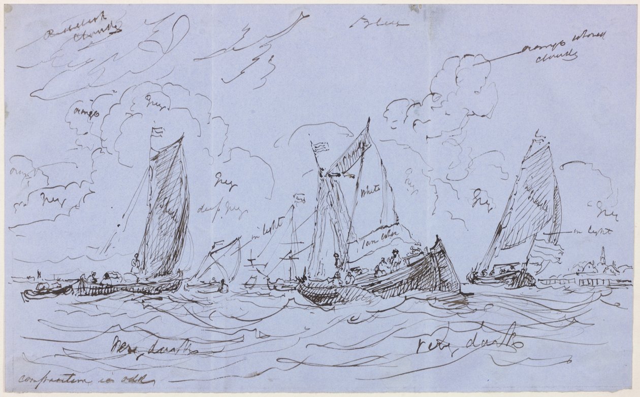 Compositional Study for a Seascape (penna och bläck på papper (blått)) av John Wilson Carmichael