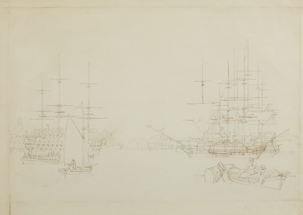 Design för en målning av Devonport (penna och bläck och penna på papper) av John Wilson Carmichael