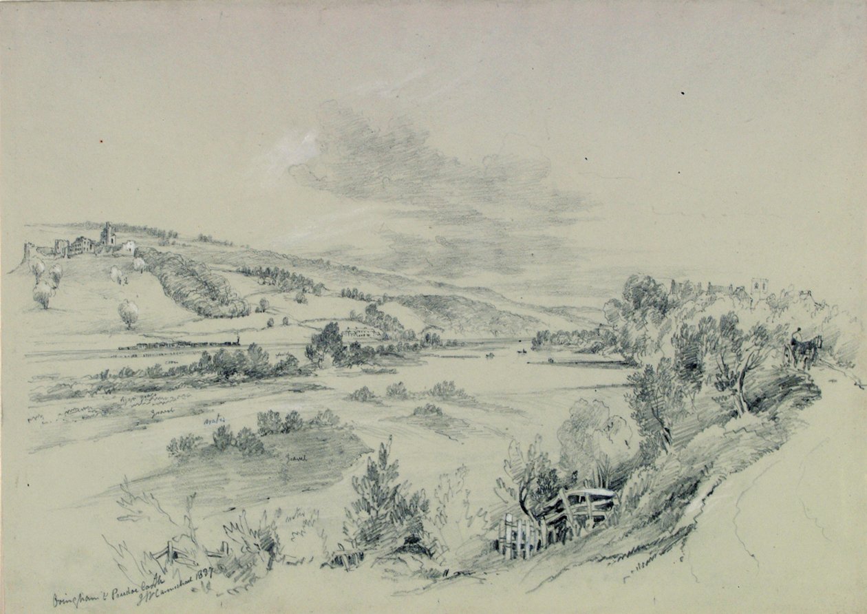 Ovingham och Prudhoe Castle, 1837 av John Wilson Carmichael