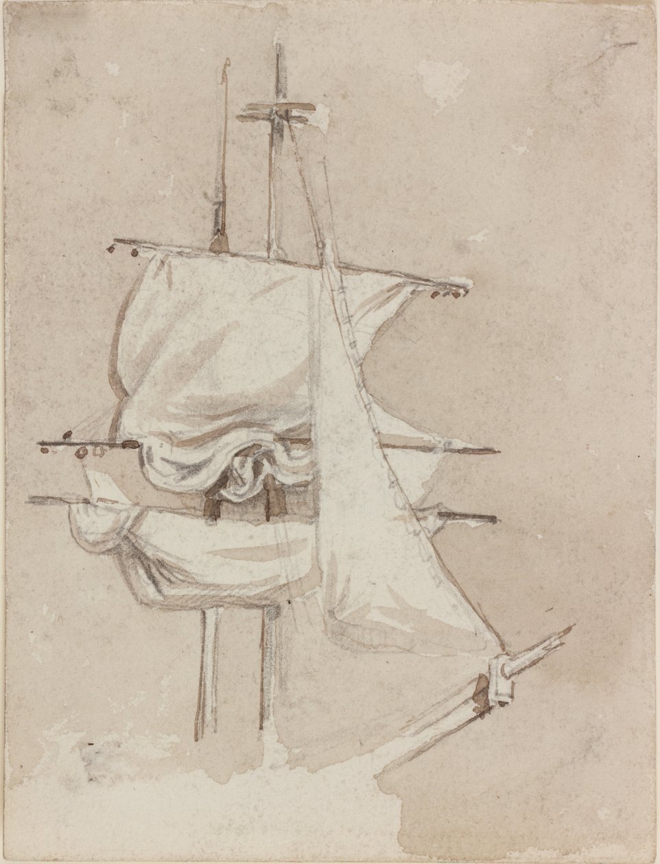 Segel på en fyrkantig mast (blyerts och akvarell (enfärgad) på papper) av John Wilson Carmichael