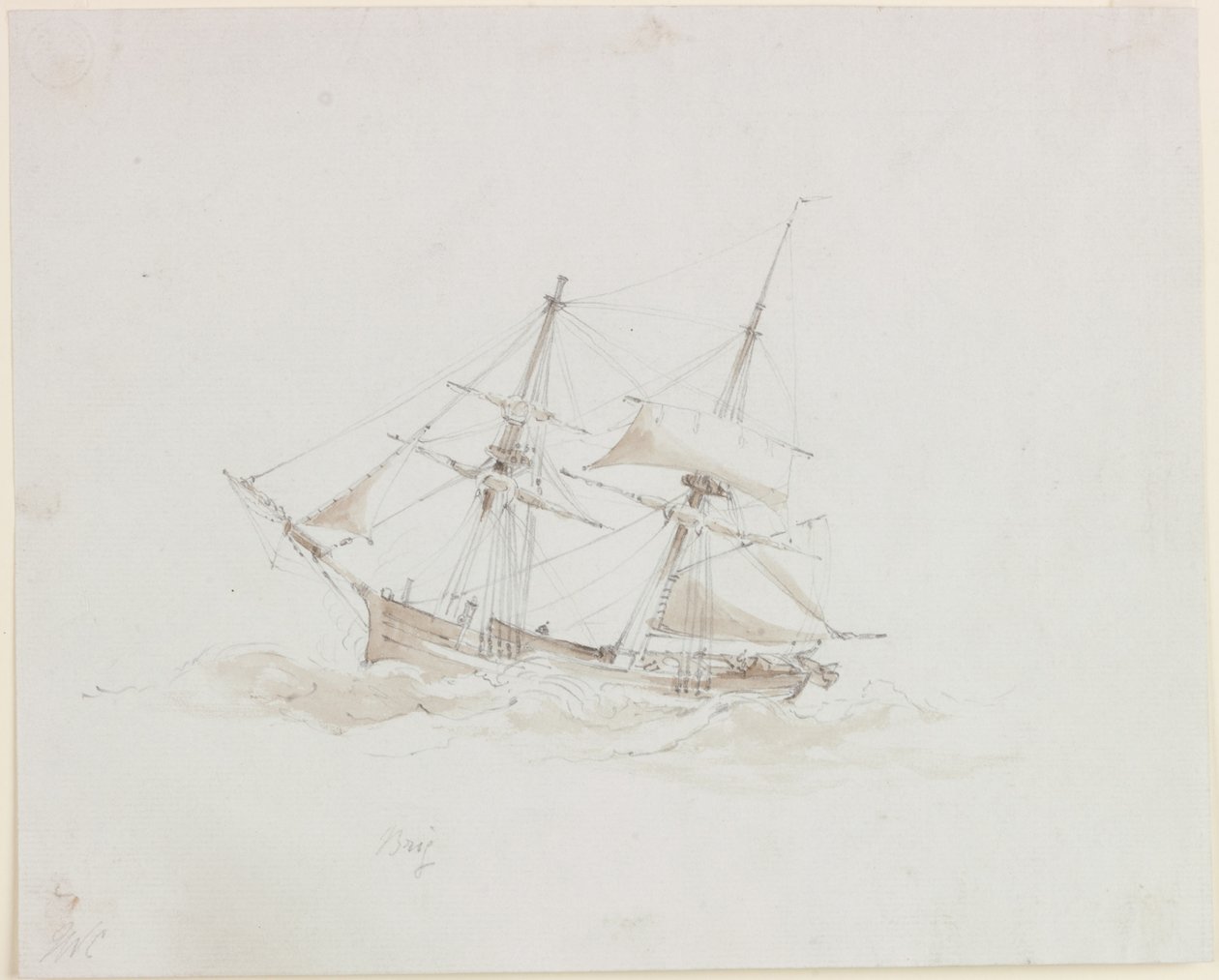 Skeppsporträtt - Brig (penna och akvarell (monokrom) på papper) av John Wilson Carmichael
