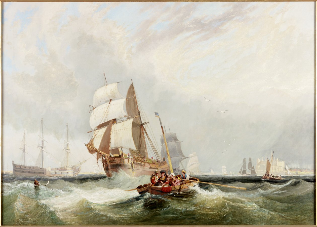 Fartyg i land, en båt som transporterar passagerare av John Wilson Carmichael