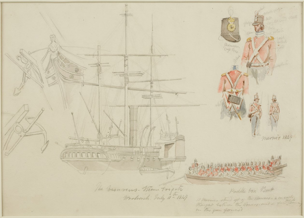 Studerar vid Woolwich (penna och akvarell på papper) av John Wilson Carmichael