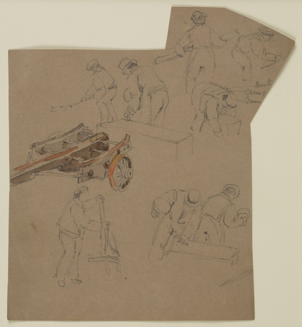 Studies of Men at Work (penna och akvarell på papper (brunt)) av John Wilson Carmichael