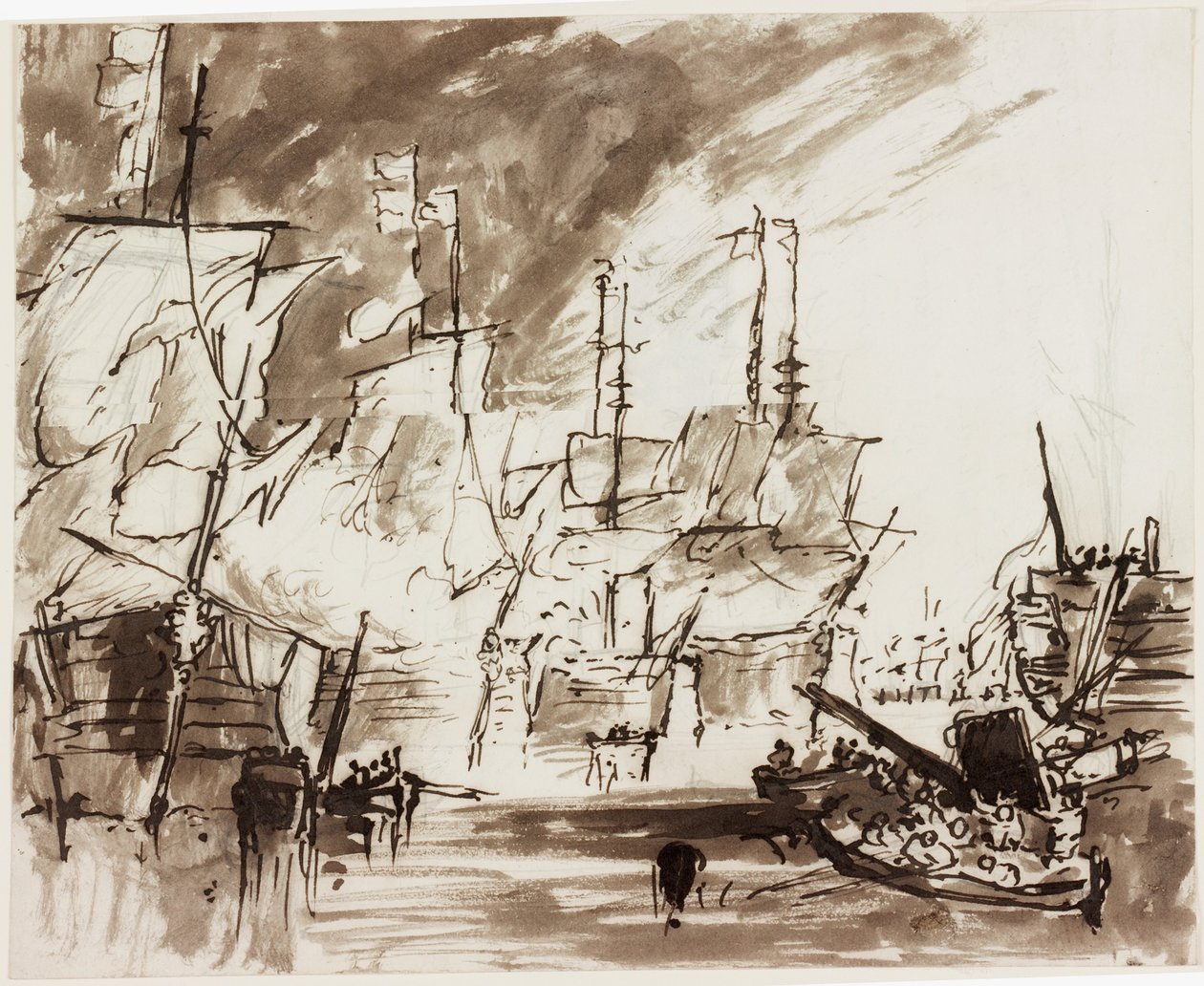 Studie till en målning av slaget vid Cape St Vincent (bläck (tvätt) och penna och bläck samt blyerts på papper) av John Wilson Carmichael