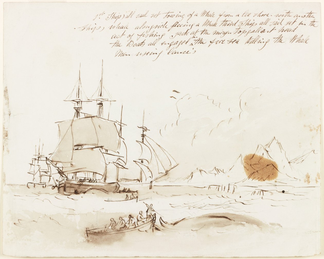 Studera för en valfångstbild (penna och bläck och penna på papper) av John Wilson Carmichael
