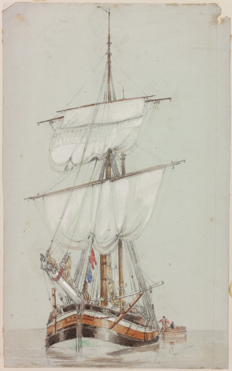 Studie av ett segelfartyg (penna och wc på papper) av John Wilson Carmichael