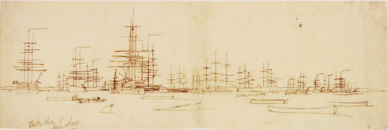 Östersjöflottan 14 juli 1855 (penna och bläck på papper (spårning)) av John Wilson Carmichael