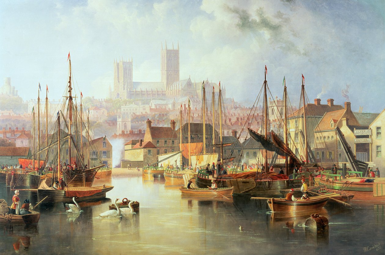 Brayford Pool och katedralen i Lincoln av John Wilson Carmichael
