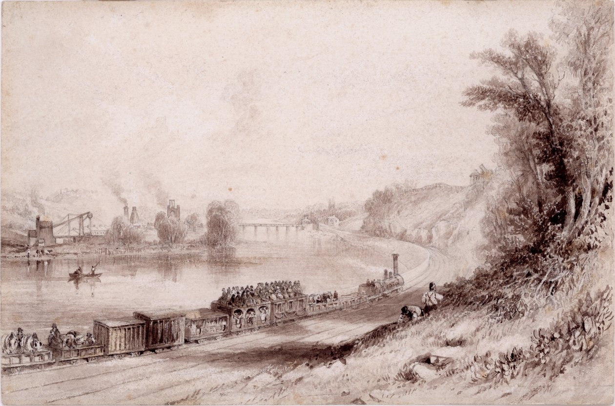 The River Wall at Wylam Scars (wc och bläck på papper) av John Wilson Carmichael
