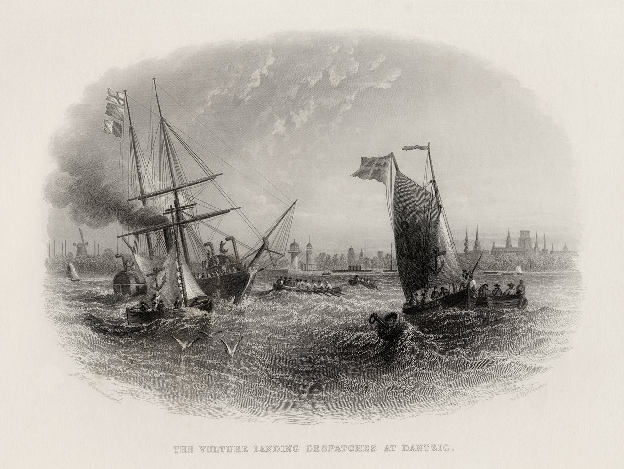 Vulture-landningen skickas vid Dantzig, graverad av Arthur Willmore (1814-88) av John Wilson Carmichael