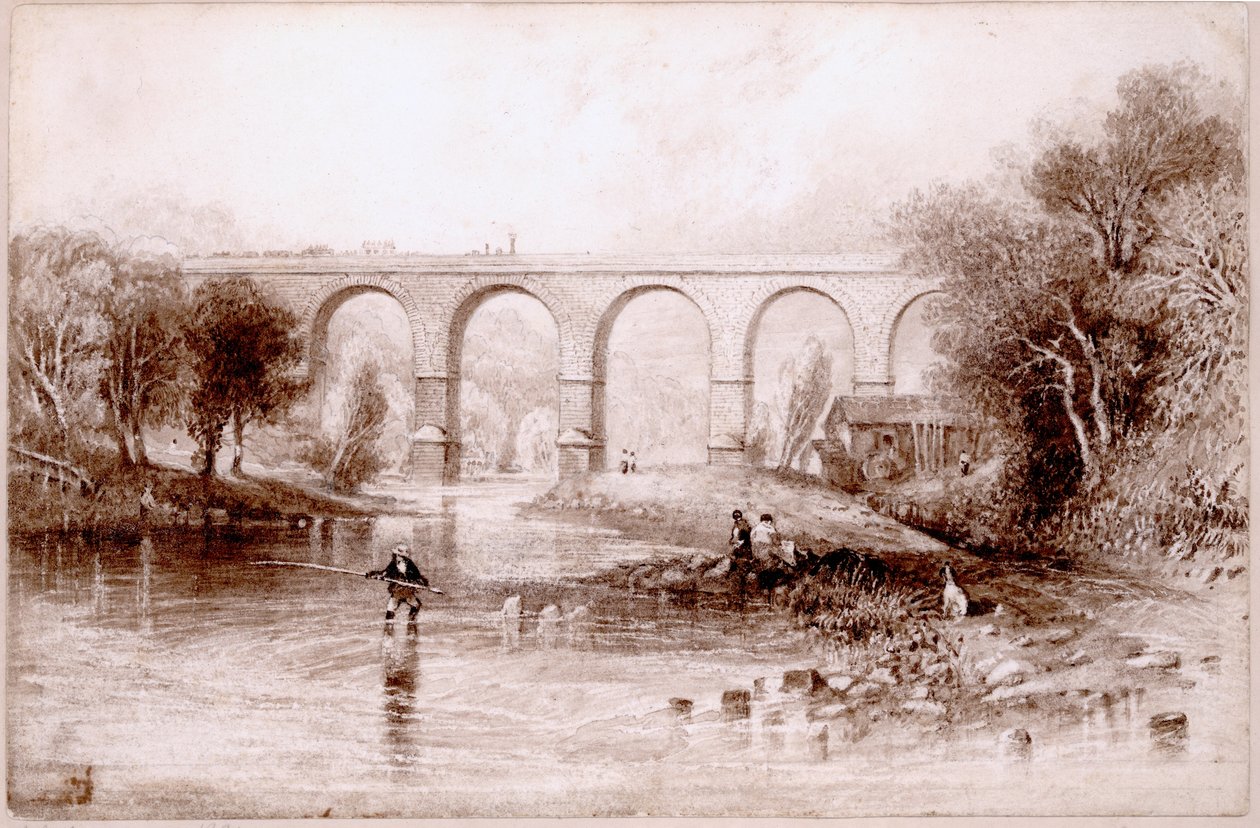 Wetheral Bridge, 1836 (wc och bläck på papper) av John Wilson Carmichael