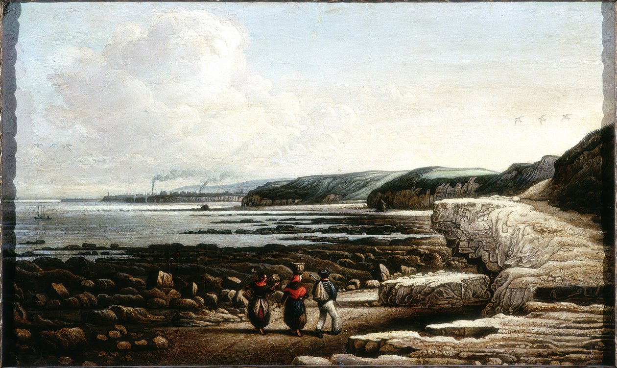 Kustscen, Cullercoats (olja och penna på kartong) av John Wilson Ewbank