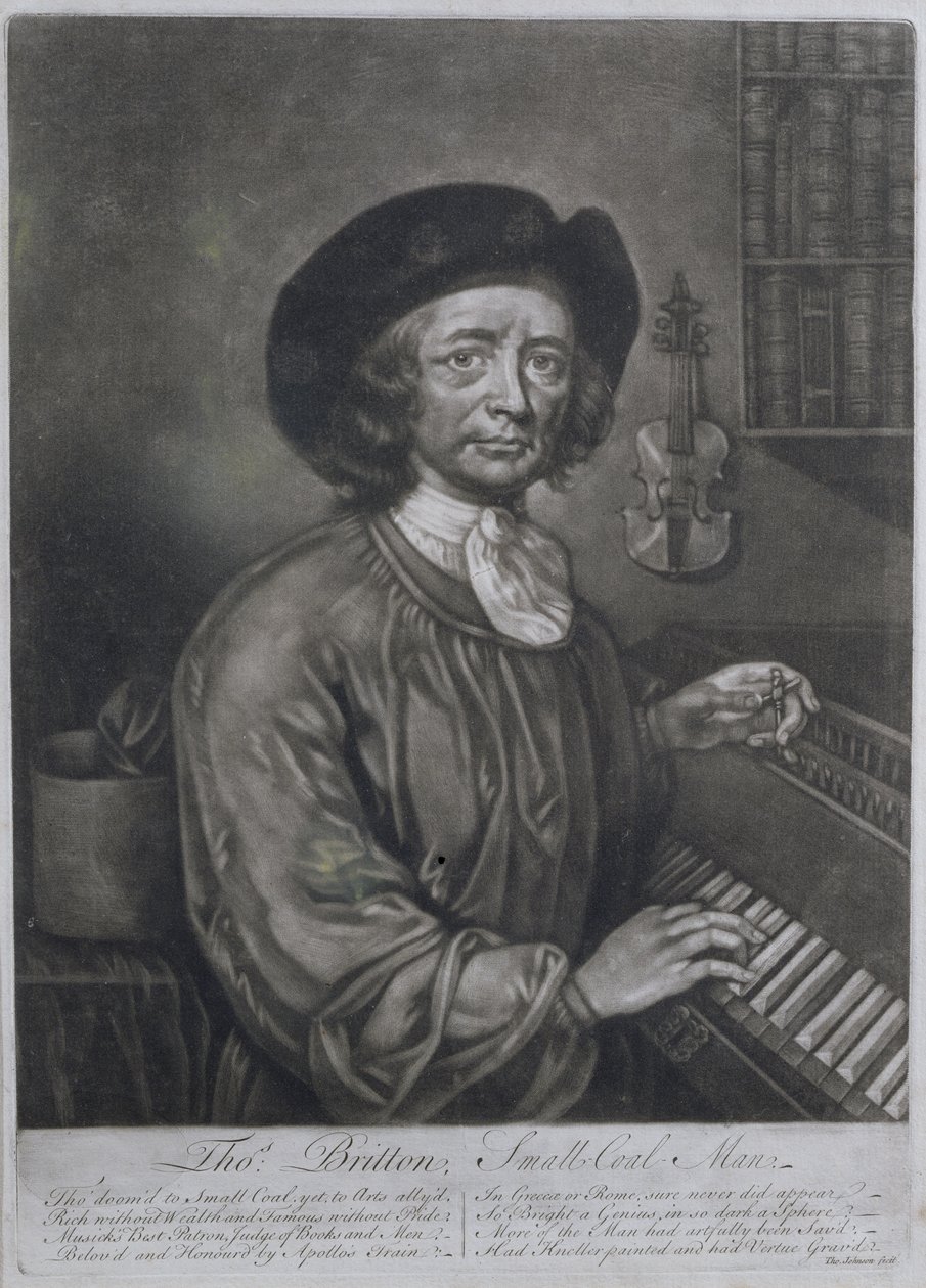 Thomas Britton (1644-1714), småkolsmannen, graverad av Thomas Johnson av John Wollaston