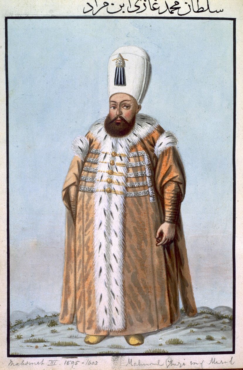 Mahomet (Mehmed) III (1566-1603) Sultan 1595-1603, från "A Series of Portraits of the Emperors of Turkey", 1808 av John Young