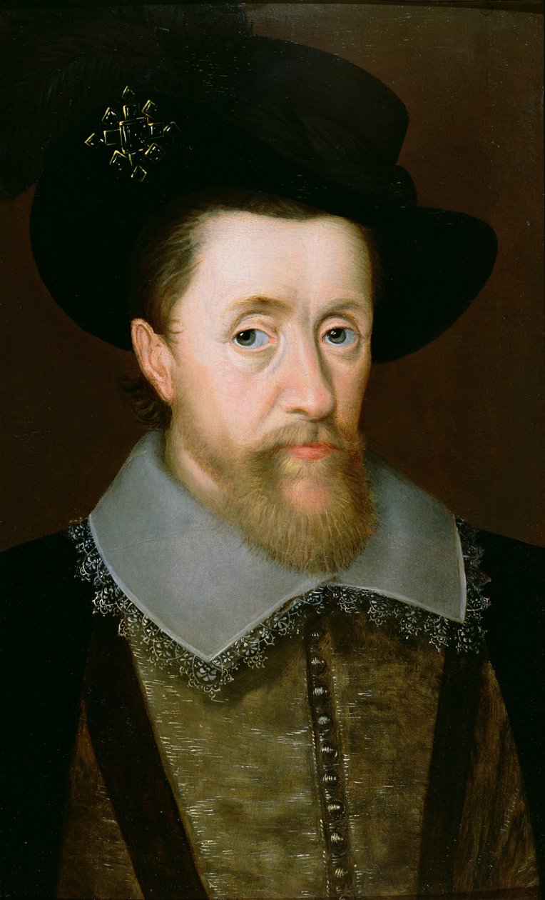 Porträtt av James VI av Skottland och I av England (1566-1625) av John de Critz