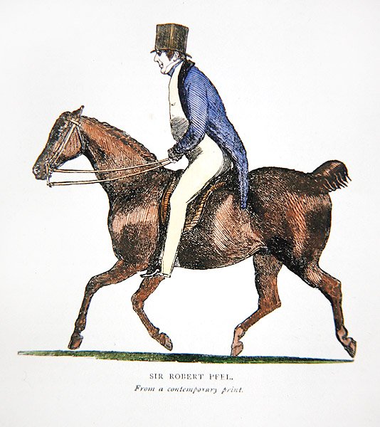Sir Robert Peel, från ett samtida tryck (lito i färg) av John  Doyle