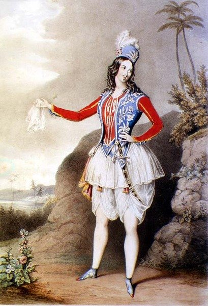 Louisa Fairbrother som Abdallah i extravagansen "The Forty Thieves" av John (after) Brandard