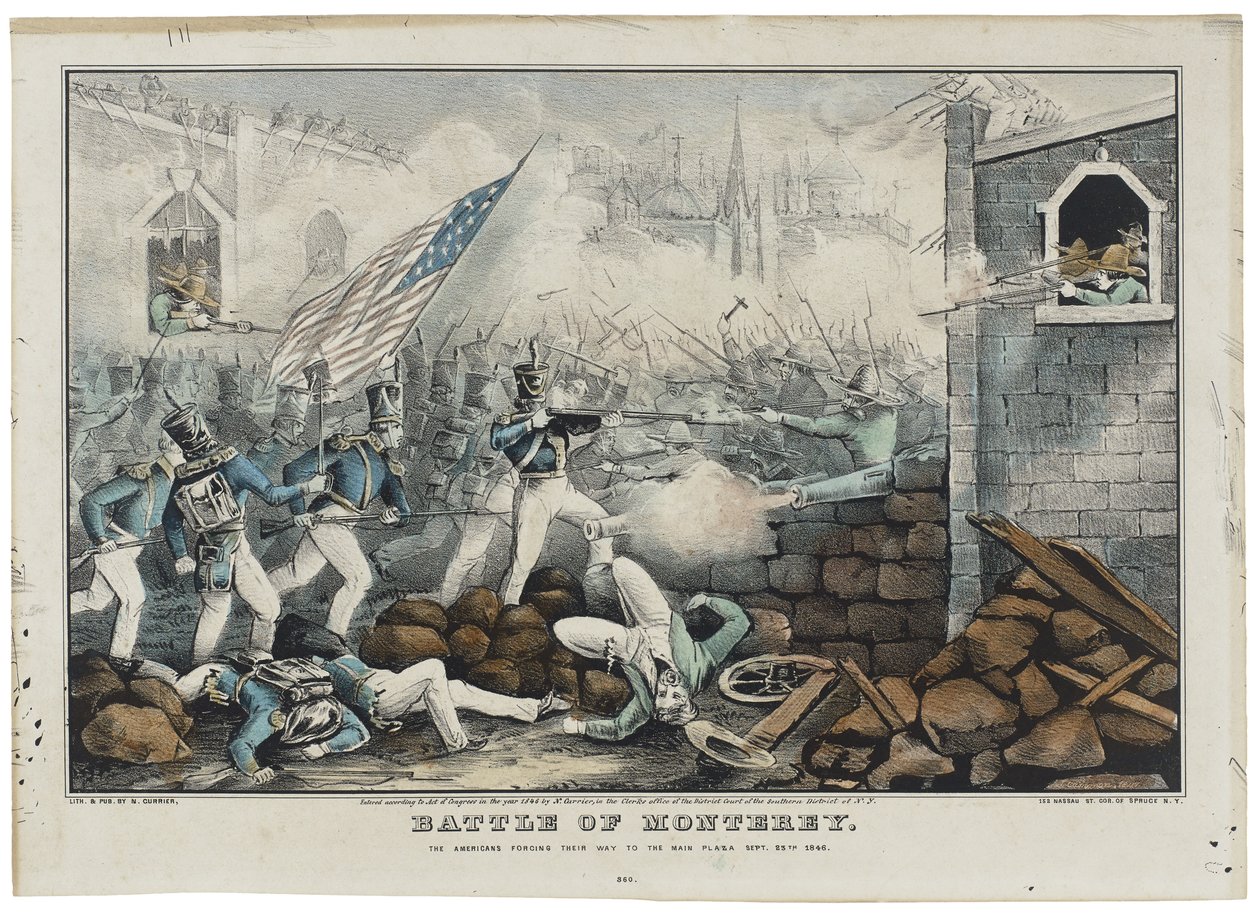 Slaget vid Monterey den 7 juli 1846, litho av Nathaniel Currier (1813-88) av John (after) Cameron