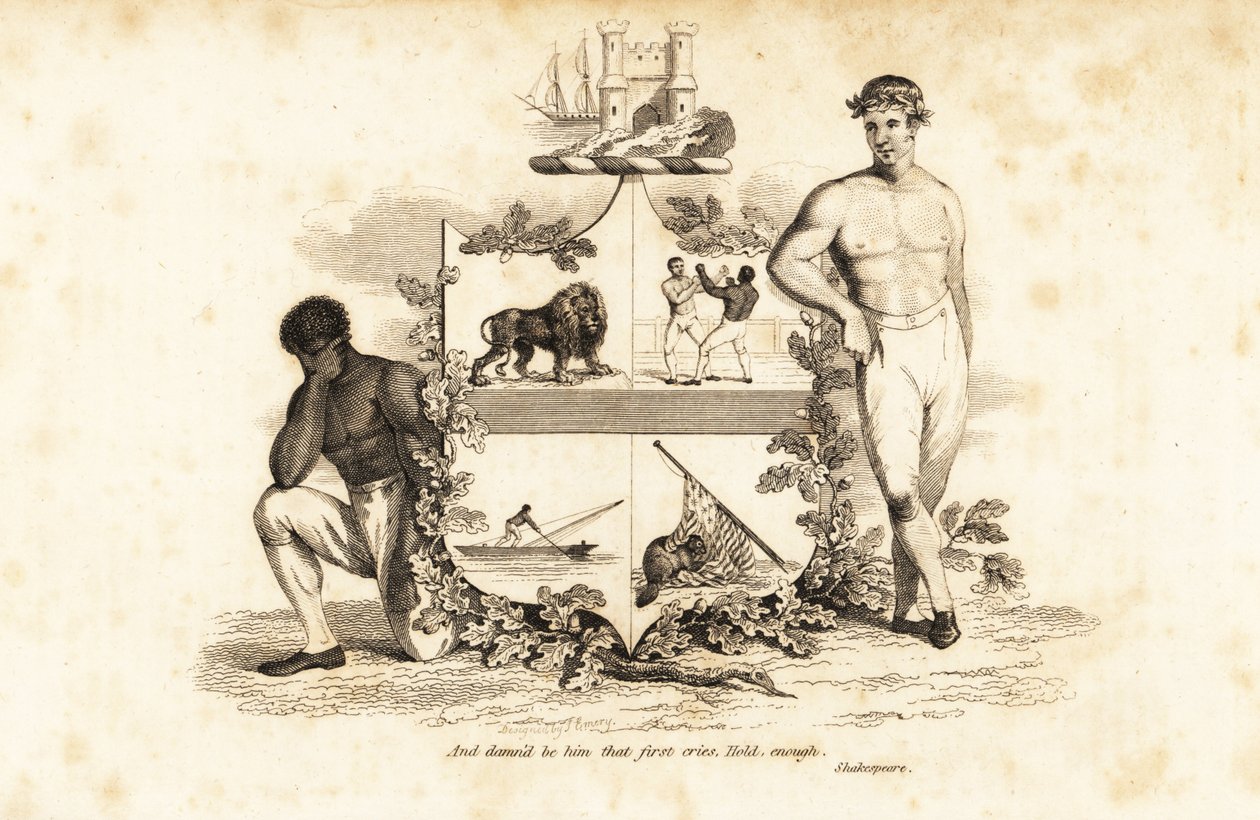 Tom Cribbs vapensköld, engelsk boxare med bara knogar 1781-1848 av John (after) Emery