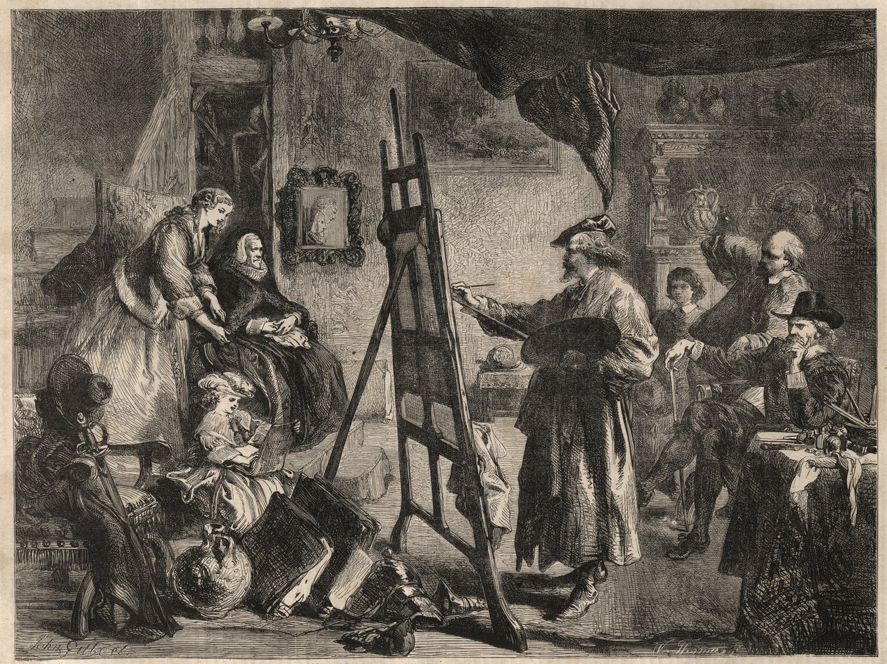 THE STUDIO OF REMBRANDT - gravyr efter målning av J. Gilbert - l