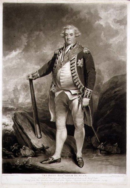 Porträtt av Adam, Viscount Duncan (1731-1804) Amiral of the Blue Squadron, graverad av James Ward (1769-1859) 1798 (mezzotintgravyr) av John (after) Hoppner