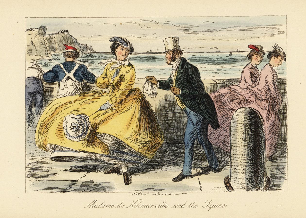 Engelsk herre och dam träffas på Ramsgate-promenaden av John (after) Leech