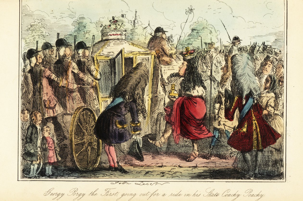 Kung George I av England går ombord på den kungliga bussen till Osnabruck på natten då han dog, 22 juni 1727 av John (after) Leech