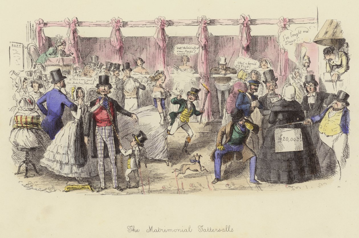 The Matrimonial Tattersalls (gravyr i färg) av John (after) Leech