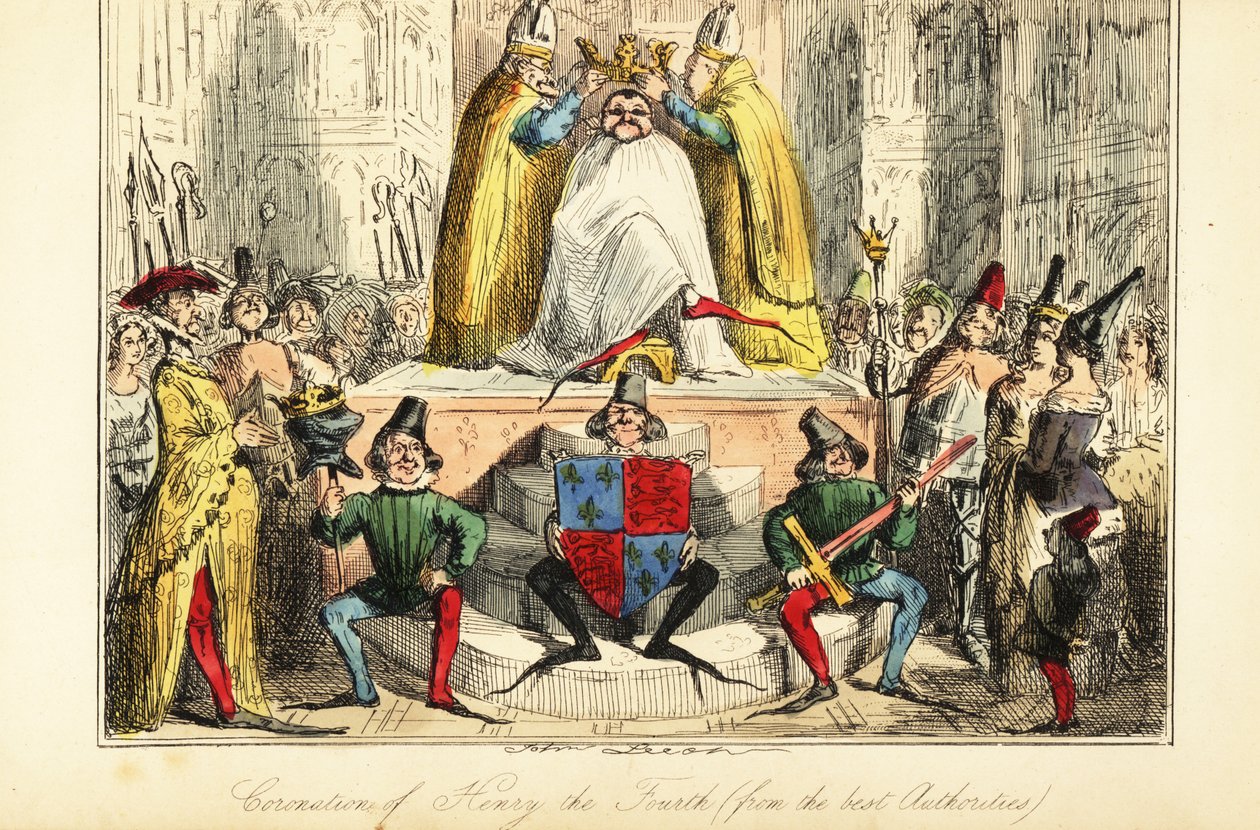 Kröningen av kung Henrik IV av England med en enorm krona av John (after) Leech